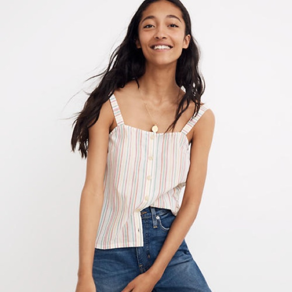 Madewell Button Front Cami Tank in Rainbow Stripe